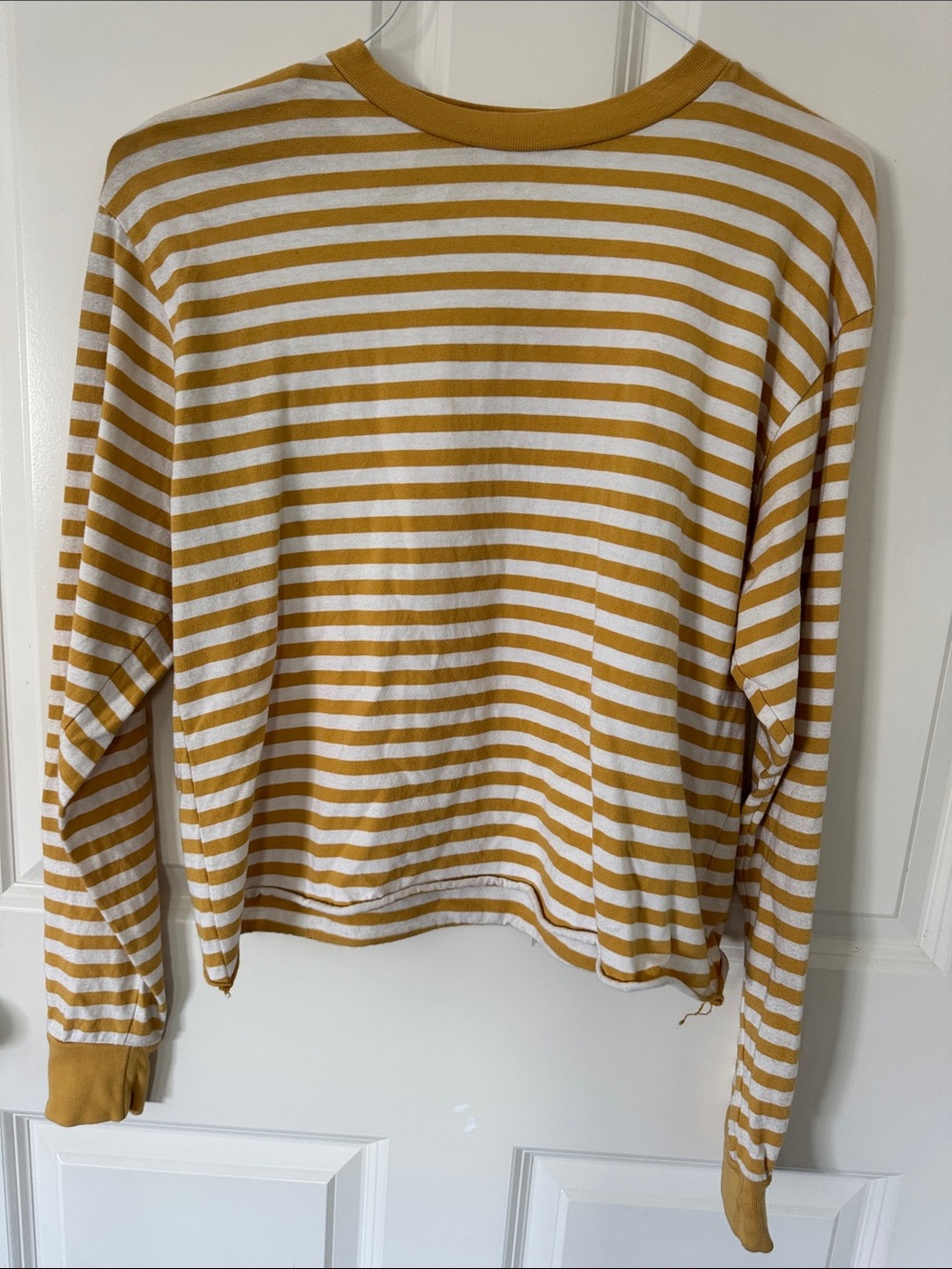 Brandy Melville Mustard Yellow and White Striped Long Sleeve Tee